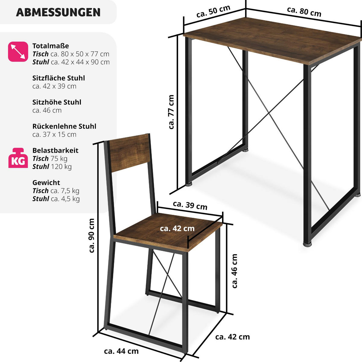SITZGRUPPE Margate,mit höhenverstellbaren Kunststofffüßen,Industrial Holz dunkel, rustikal - Rostfarben, Holzwerkstoff (80/90/138cm) - tectake