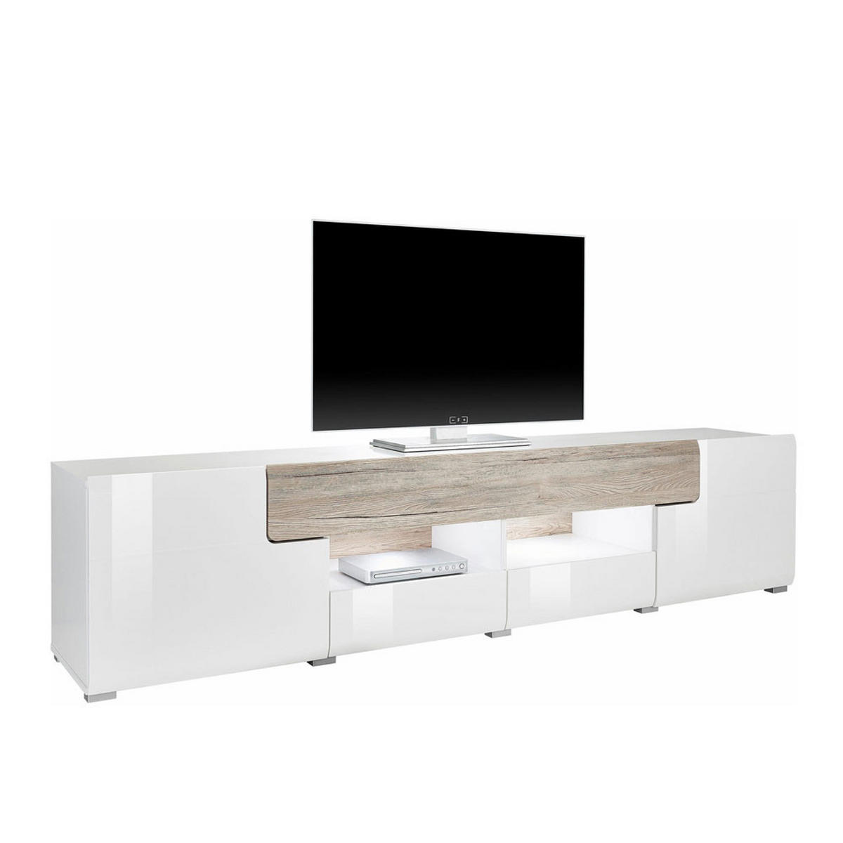 LOWBOARD Tartu weiß / weiß Hochglanz / Eiche Sanremo 208 / 39,5 / 47cm - Weiß Hochglanz/Eichefarben, Holz/Holzwerkstoff (208/47/39.5cm) - Feldmann-Wohnen