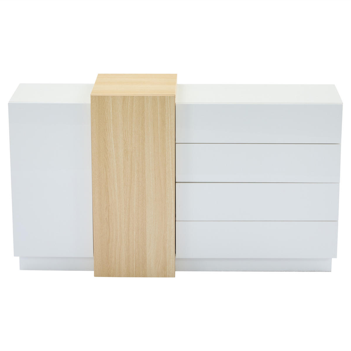 SIDEBOARD 160/37/75 cm Hochglanz Weiß Holzoptik grifflos Push-Open MDF Stauraum verstellbare Böden - Naturfarben/Weiß, Holzwerkstoff (140/76.5/35cm) - EVRYAE