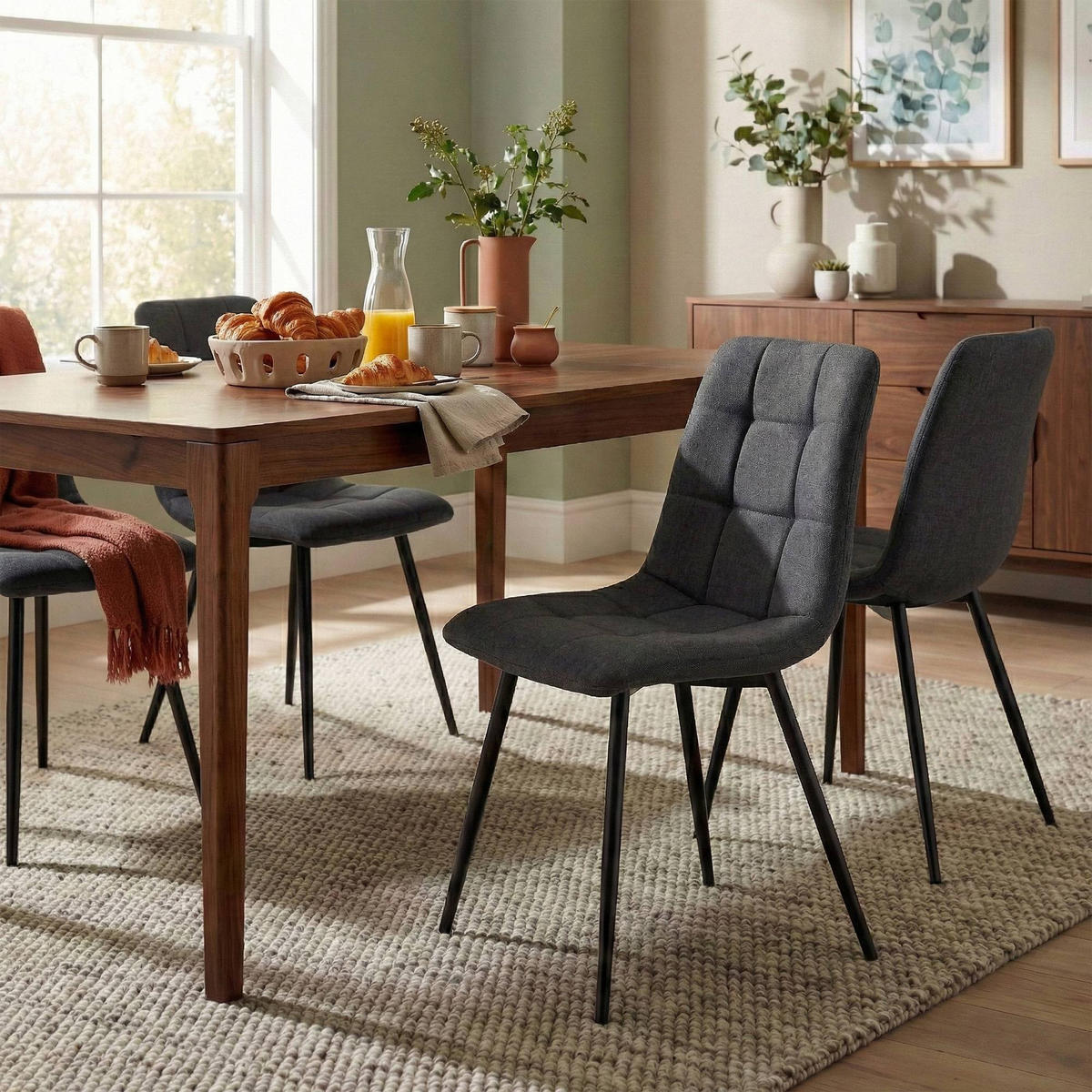 STUHL 4er Set Stoff Dunkelgrau - Dunkelgrau/Schwarz, Textil/Metall (45/84/55cm) - CLP