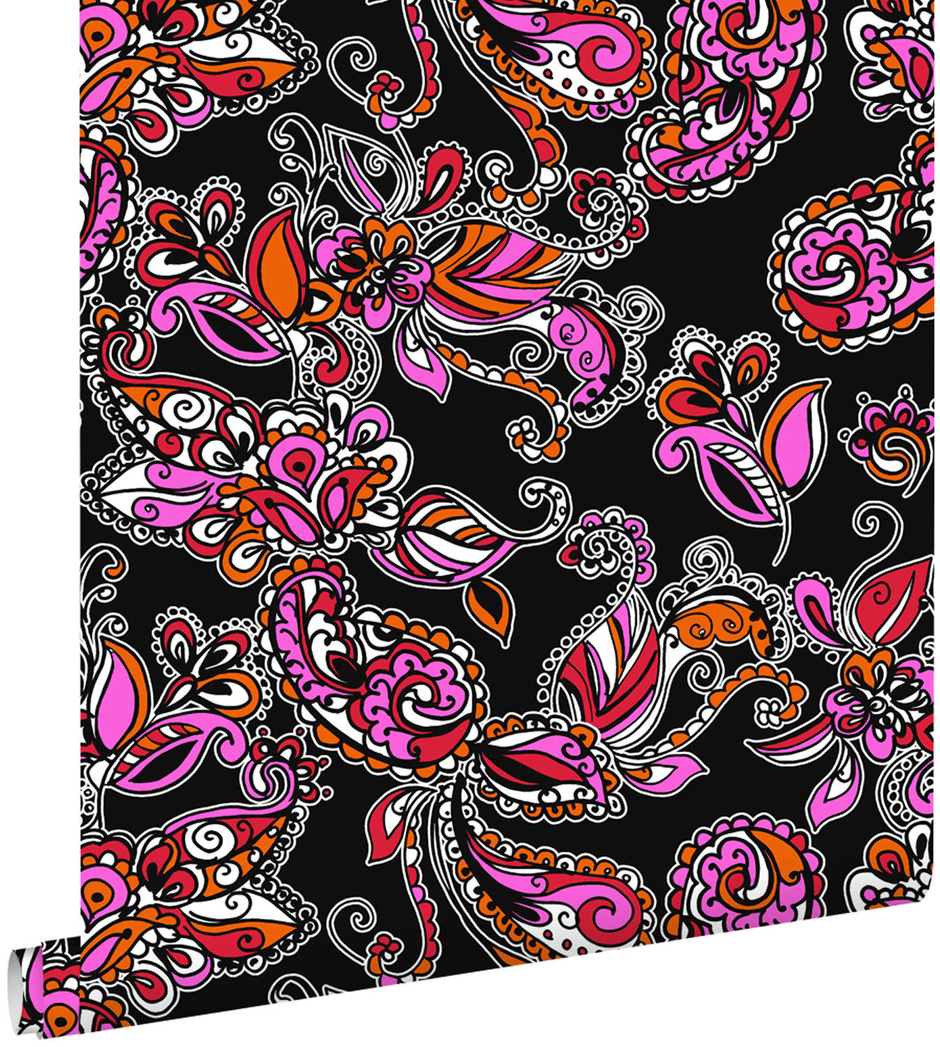 TAPETE funky Blumen und Paisleys 53 cm x 10.05 m - Orange, Papier (53/1000cm) - ESTAhome