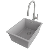 GRANITSPÜLE London Slim, 2-er set Grau 36/47 cm 1 Becken + Küchenarmatur 38/14 cm + Ablauf-Set ab 40er Unterschrank - Grau, Kunststoff (36/20/47cm) - Primagran