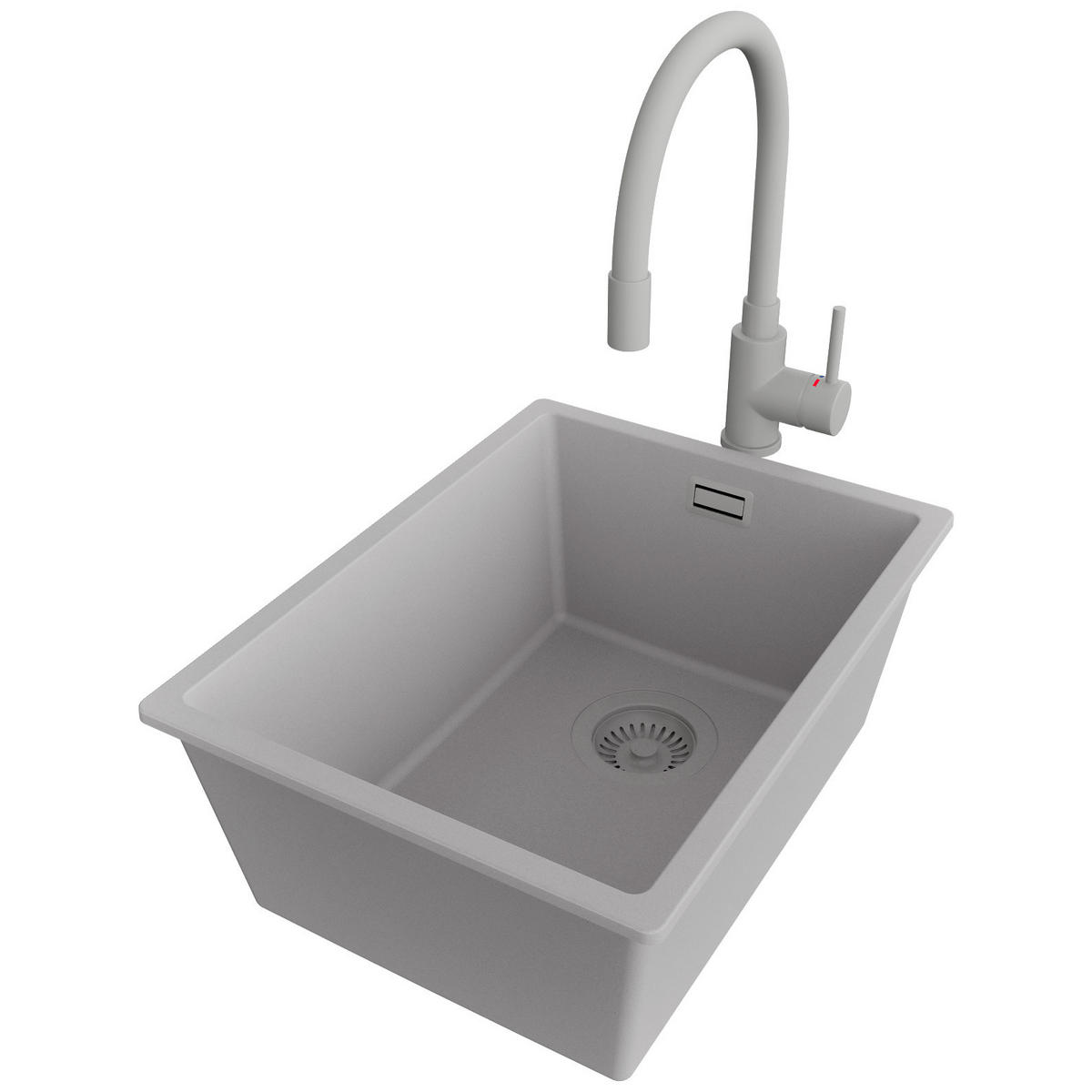 GRANITSPÜLE London Slim, 2-er set Grau 36/47 cm 1 Becken + Küchenarmatur 38/14 cm + Ablauf-Set ab 40er Unterschrank - Grau, Kunststoff (36/20/47cm) - Primagran