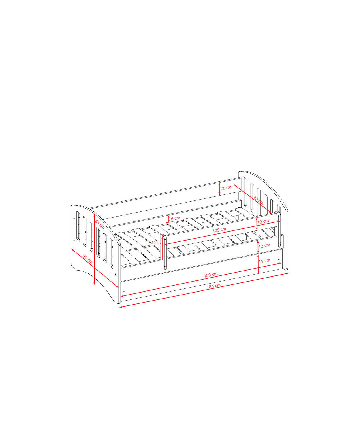 KINDERBETT CLASSIC mit Schublade und Matratze 90/65/184 - Grün, Holzwerkstoff (80/180cm) - RAUMHIRSCH FURNITURE