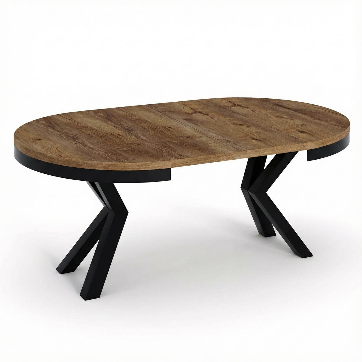 ESSTISCH Clara runder ausziehbarer, Lefkas Eiche 100-180/100/76 cm - Alteiche/Schwarz, Holzwerkstoff/Metall (100/100/76cm) - WFL GROUP