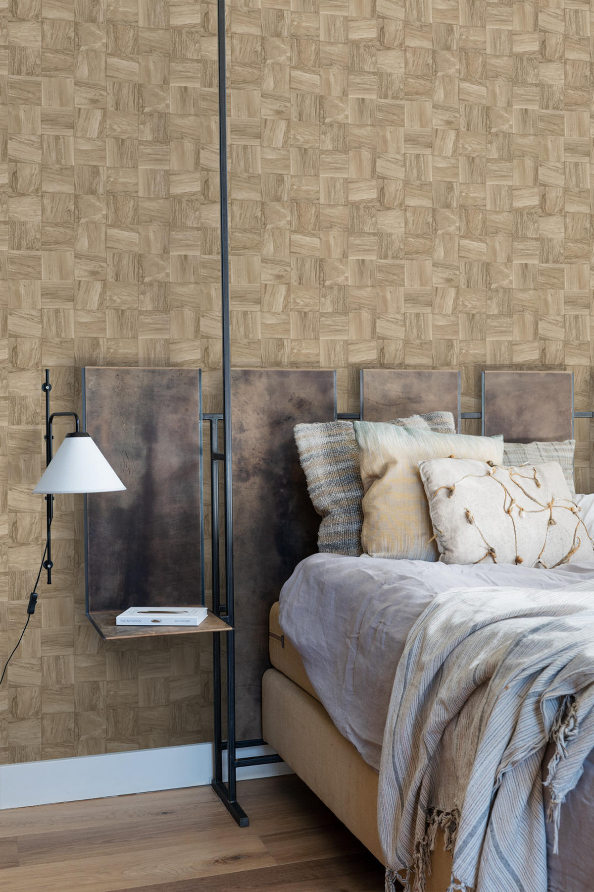 TAPETE quadratische Holzstücke 50 x 900 cm - Beige, Papier (50/900cm) - Origin Wallcoverings
