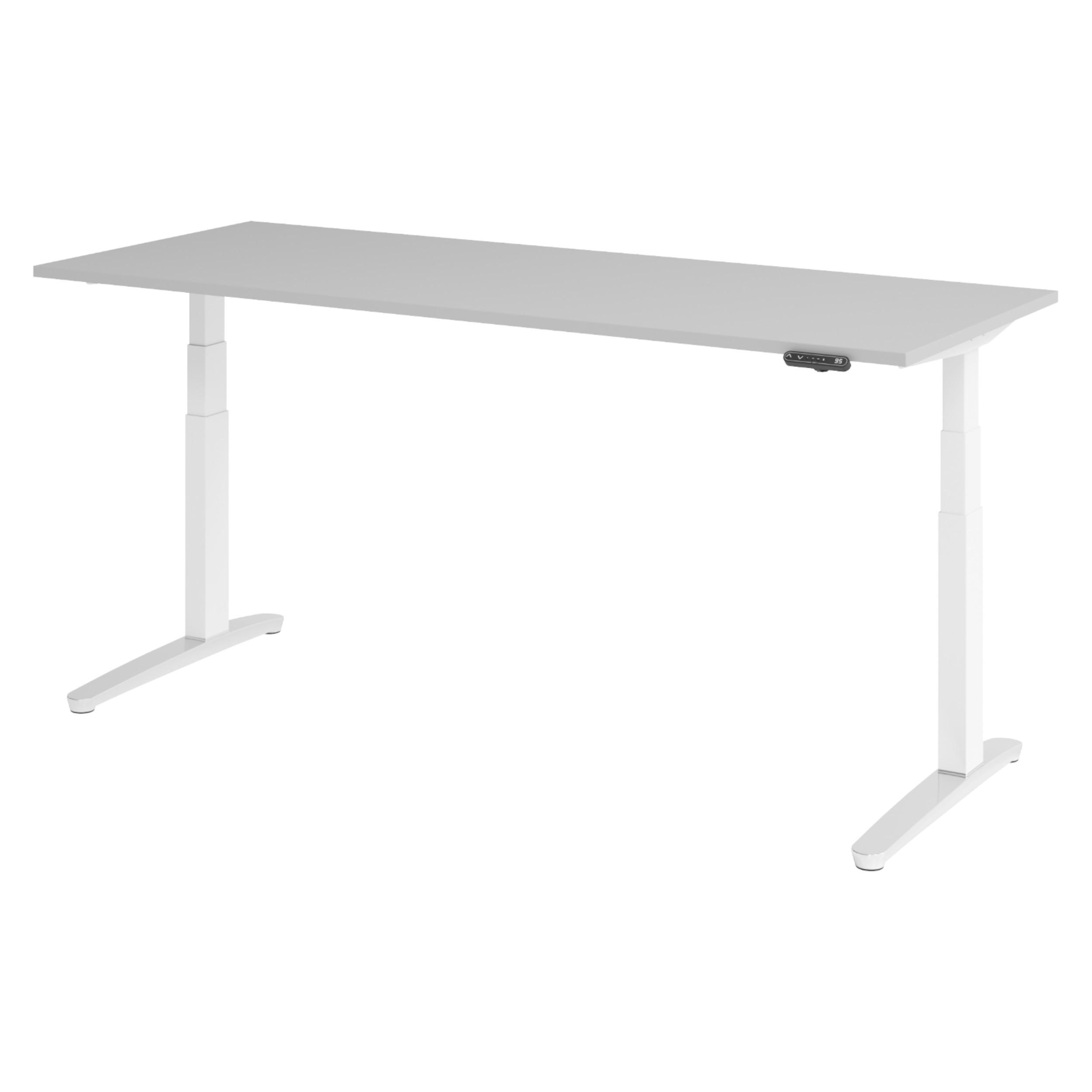 SCHREIBTISCH elektrisch XBHM 80/200/74 cm in Grau/Weiß/Alu poliert - Silberfarben/Weiß, Holzwerkstoff (80/200/74cm) - bümö