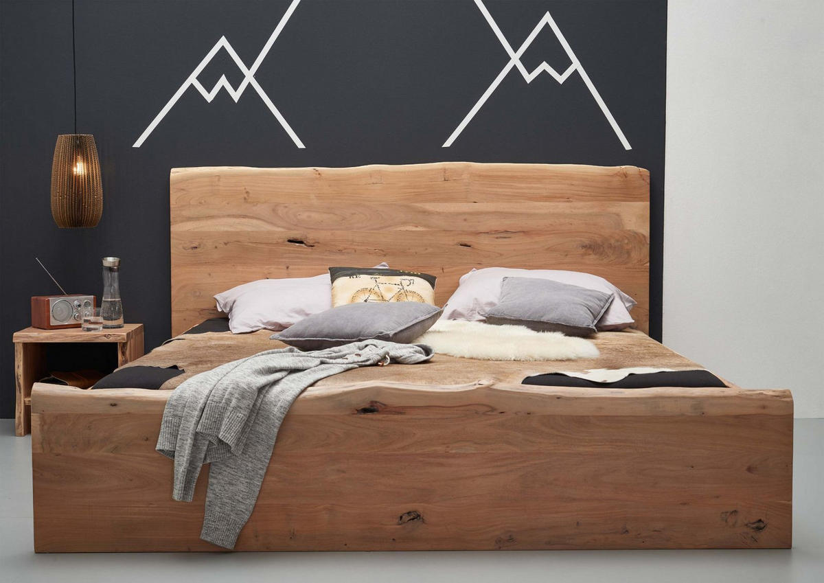 BETT Massivholz Akazie 160 x 200 x 105 natur PURE ACACIA #302 - Braun, Holz (160/200cm) - Massivmoebel24