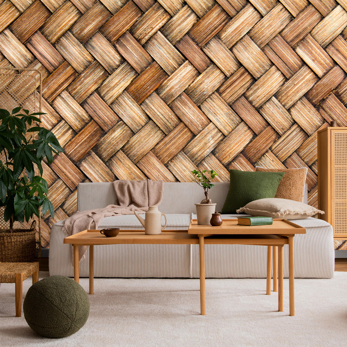 FOTOTAPETE für Küche Weiden Imitation Braune Wand Rustikal Modern 350x256 - Beige/Braun, Papier (350/256cm) - Muralo