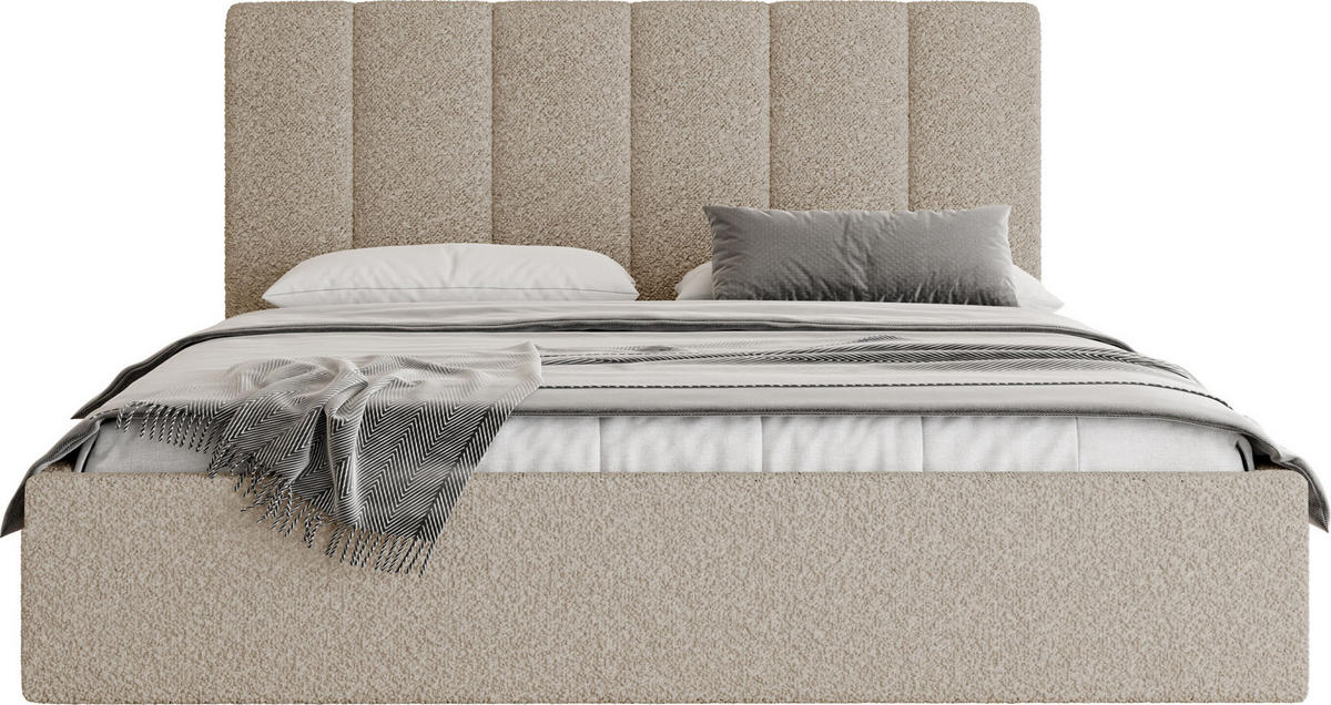 POLSTERBETT Amira Slim mit Bettkasten, Beige Boucle 180x200 cm - Beige/Birkefarben, Holz/Holzwerkstoff (180/200cm) - WFL GROUP