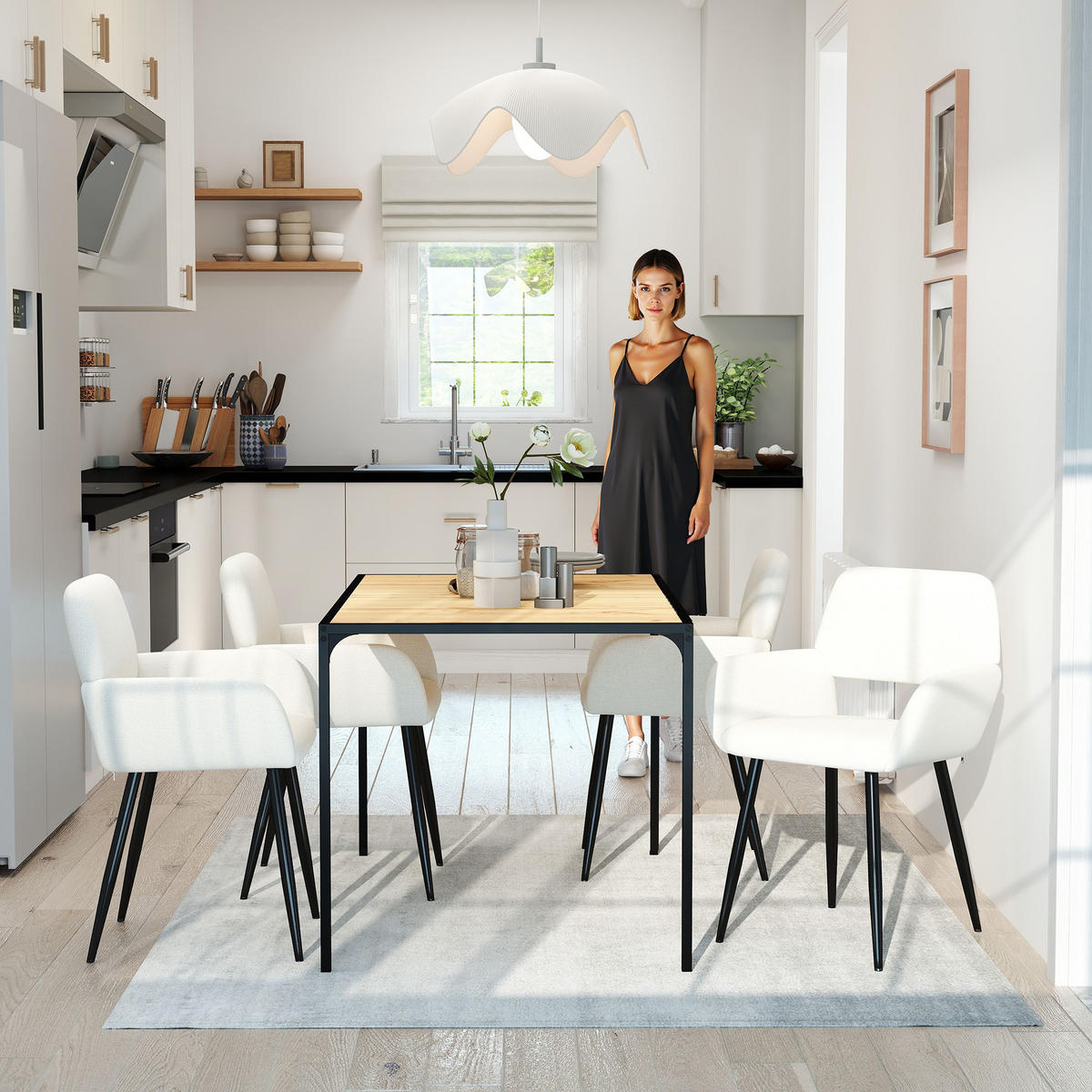 ESSTISCH aus Holz 120x75 mit schwarzem Metallrahmen - Beige, Holz/Metall (120/75/75cm) - Urban Meuble
