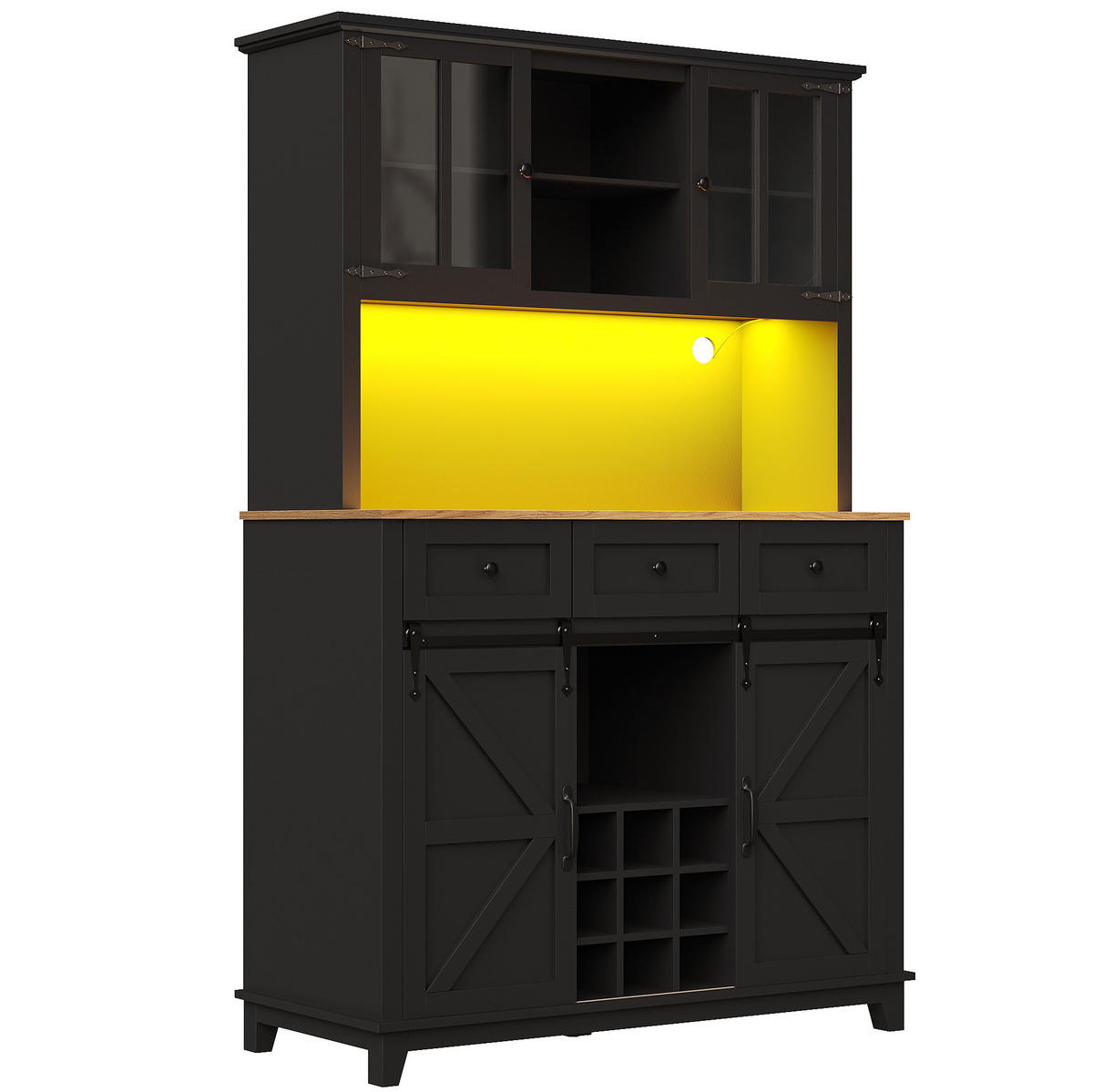 BUFFET 105/38,4/180 cm schwarz aus MDF mit LED-Beleuchtung - Schwarz, Holzwerkstoff (105/180/38.4cm) - OKWISH