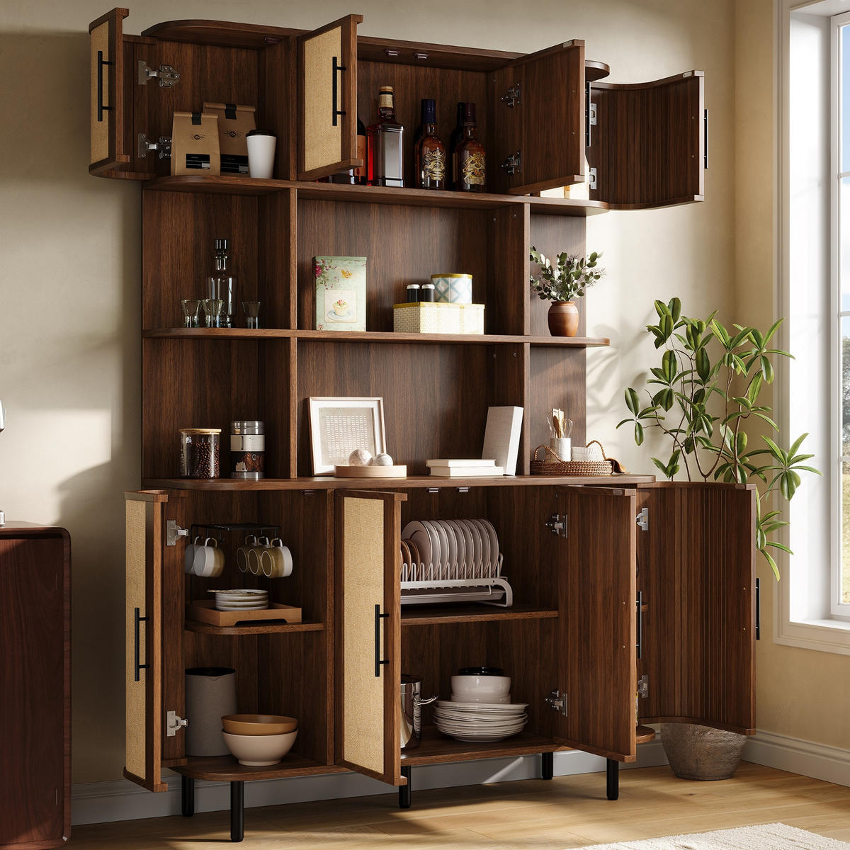 KÜCHENSCHRANK, Sideboard 8 Türen, 120/180/20 cm, MDF, SCHMALES DESIGN, für Wohnzimmer und Flur - Walnussfarben, Holzwerkstoff (20/180/120cm) - Rolipo
