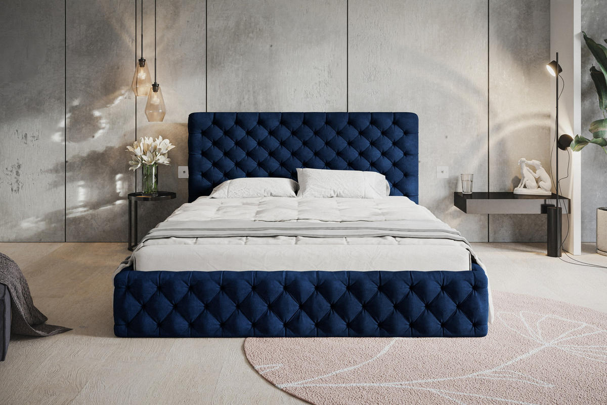 POLSTERBETT 160x200 mit Lattenrost Furis, Glamour, Blau - Blau, Holz/Textil (160/200cm) - Emporius