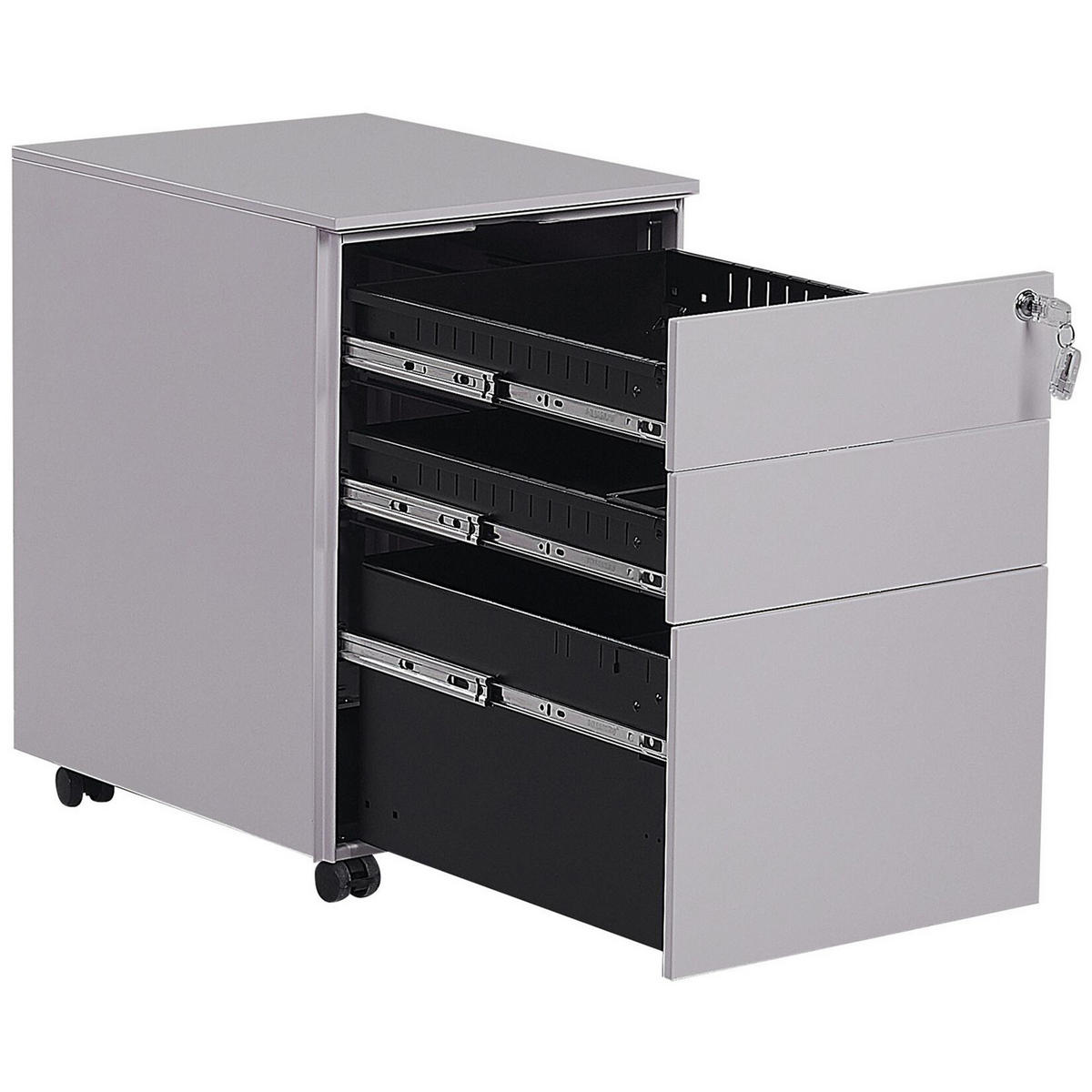 AKTENSCHRANK Metall grau 3 Schubladen mit Rollen Cami - Grau, Metall (39/60/50cm) - Beliani