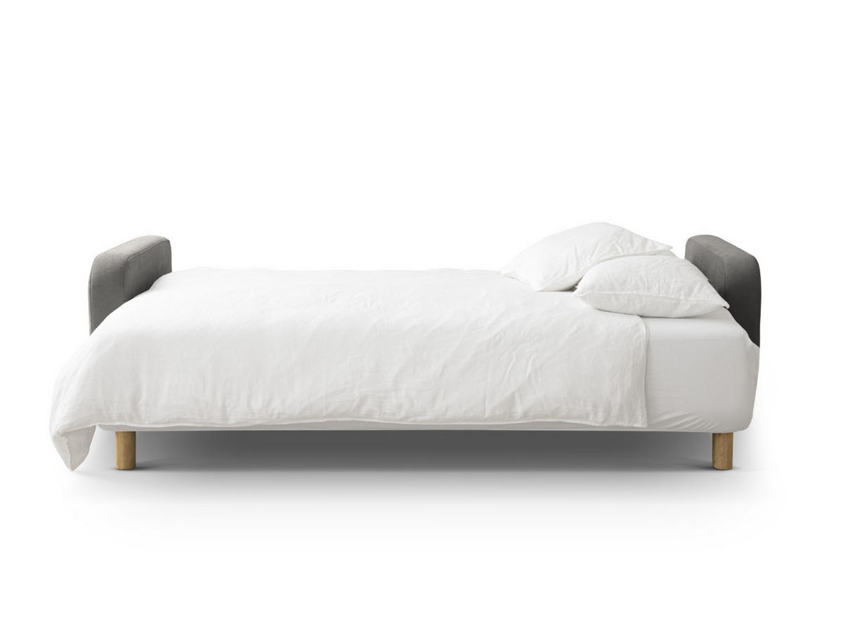 SOFA ausklappbar mit Bettkasten Elen aus strukturiertem Stoff grau 3 Sitzplätze - Grau, Textil (231/86/106cm) - Micadoni