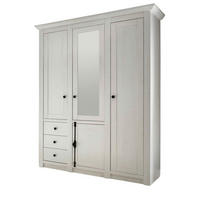 KLEIDERSCHRANK Pinie weiß 147 x 206 cm, Drehtürenschrank mit Spiegel - Schwarz/Weiß, Glas/Holzwerkstoff (147/206/64cm) - Furn.Design