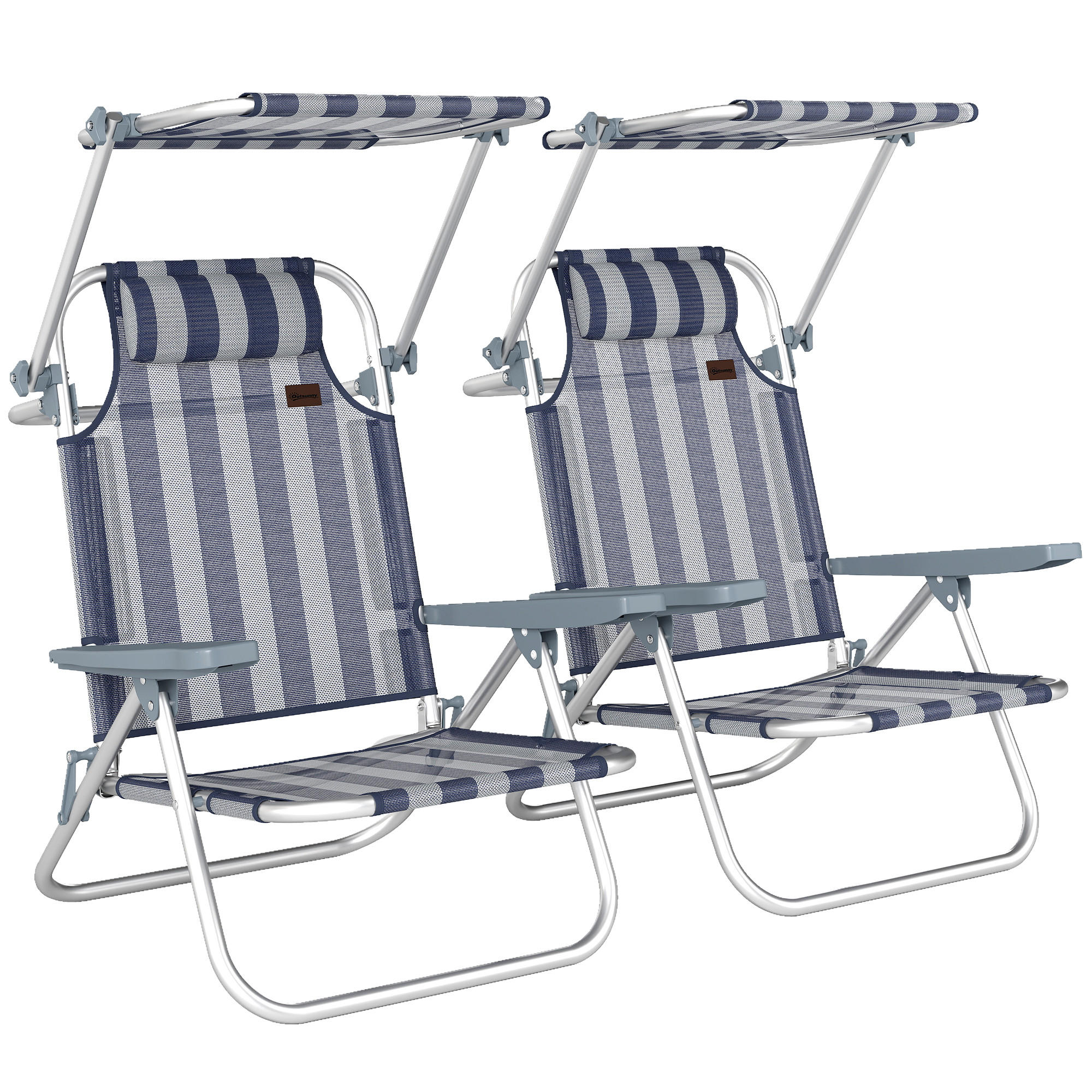 STRANDSTUHL mit sechsfach verstellbarer Rückenlehne und Sonnenschutz, blau-weißes Farbschema - Blau, Metall (62/79/68cm) - Vallsero