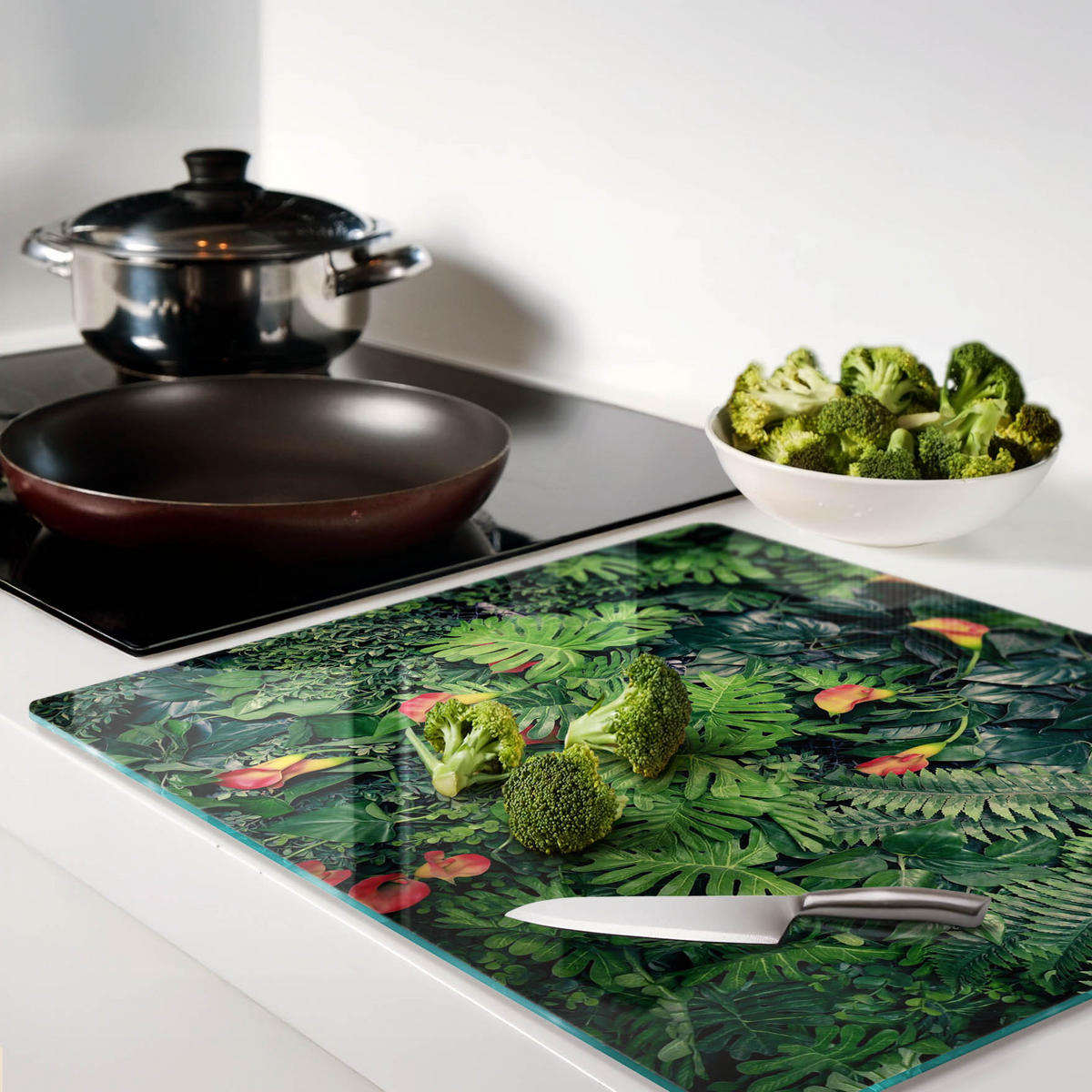 GLASPLATTE 60x52 cm Exotischer Dschungel - Grün, Glas (60/0.4/52cm) - TULUP