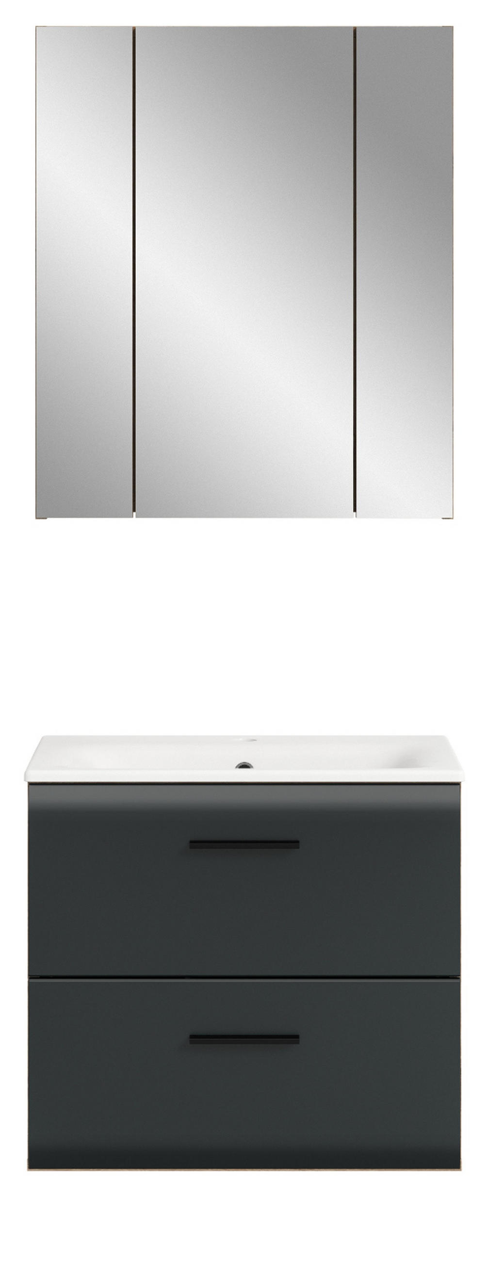 BADMÖBEL Set 2-teilig in schwarz matt und Nox Eiche Badkombination 60 x 185 cm Cover - Eichefarben/Schwarz, Glas/Holz (60/185/46cm) - Inn.Furn