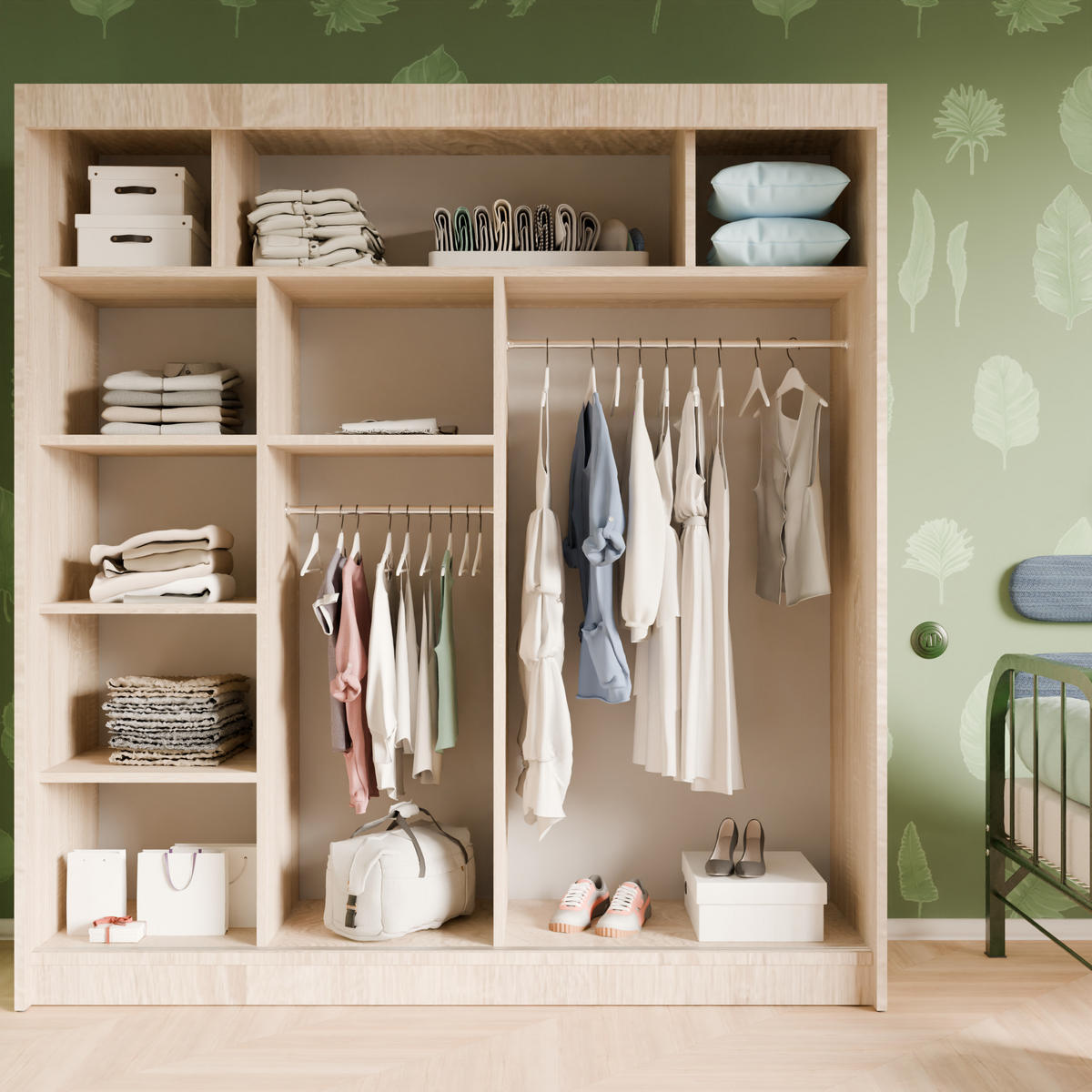 SCHIEBETÜRENSCHRANK BERGA - Sonoma Eiche, Holzwerkstoff (200/215/61cm) - Meblini