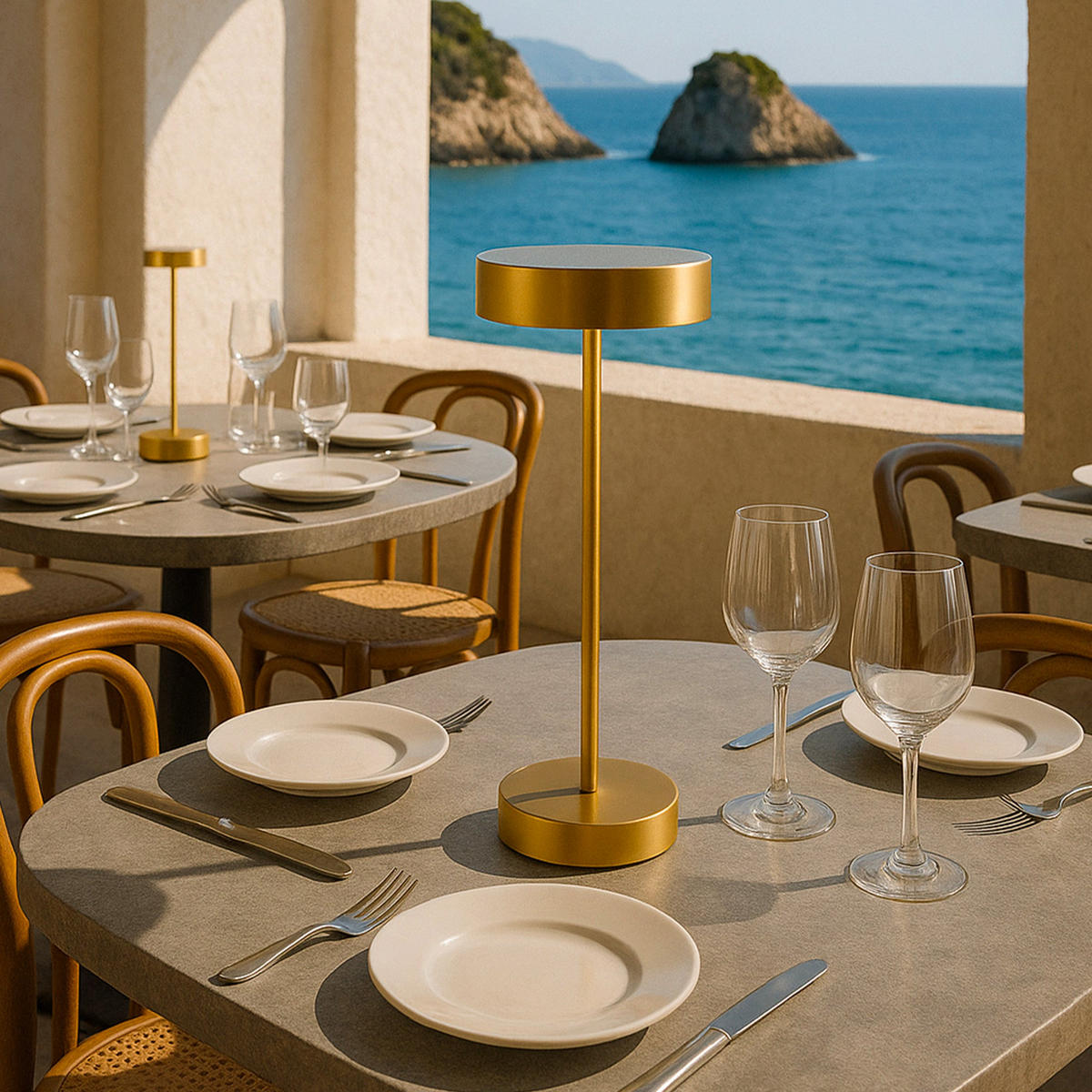 SANDY H33CM Kabellose Tischleuchte - Goldfarben, Metall (16/16/38cm) - Lumisky