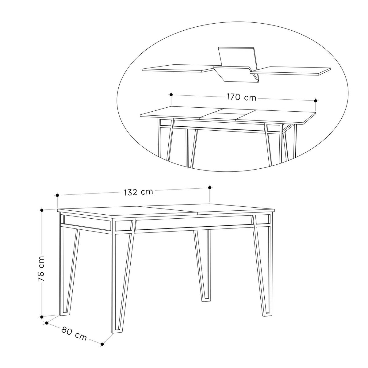 ESSTISCH Pal Anthrazit 132/80/76 cm - Anthrazit, Holzwerkstoff/Metall (80/132/76cm) - Decortie