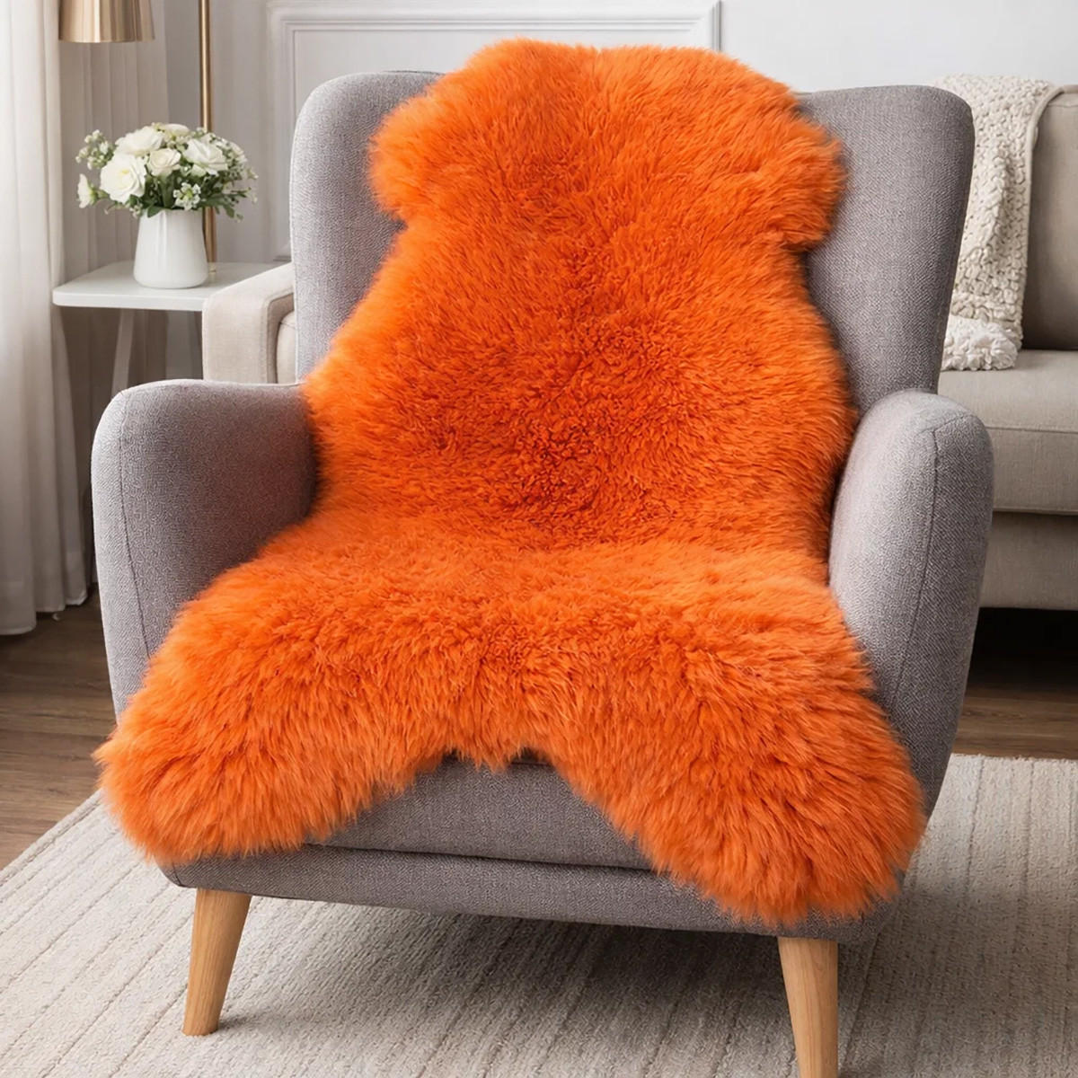 LAMMFELL Öko bunt gefärbt weich Fell Teppich Orange ca. 90 cm - Orange, Fell (50/90cm) - Provellus