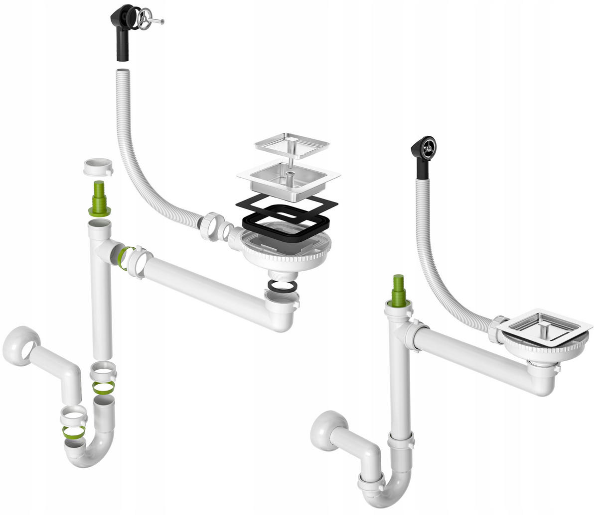 SPÜLBECKEN Napo Schwarz 3-tlg. Set 42 cm Unterbau Granit mit Armatur Vegas Chrom und Syphon Chrom - Schwarz, Stein (42/42/20cm) - Granitan