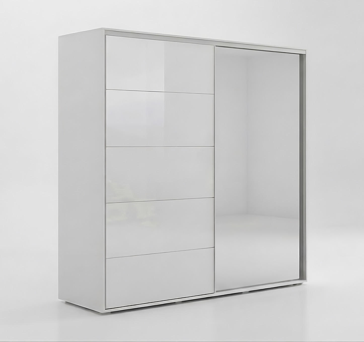 SCHIEBETÜRENSCHRANK A11 mit Spiegel & Glastür - Weiß - 230x62x245 - Weiß, Holzwerkstoff (230/245/62cm) - BM-Möbel