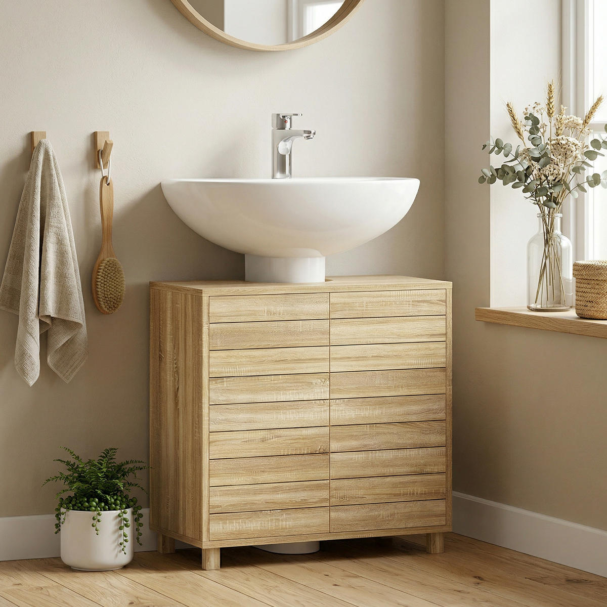 WASCHBECKENUNTERSCHRANK DE-15957 Push-to-Open Naturholz - Naturfarben, Holzwerkstoff (60/60/30cm) - ComfortXL