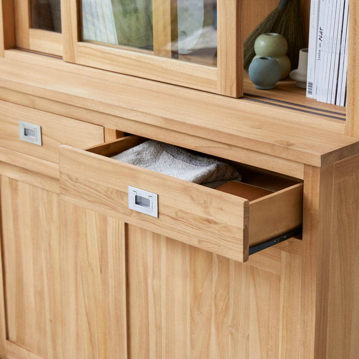 GESCHIRRSCHRANK Heidi Natur aus Teak - Naturfarben, Holz (122/233/50cm) - Tikamoon