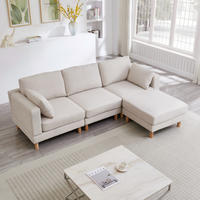 ECKSOFA 235/152/78 cm mit Hocker und flexibel montierbarer Chaiselongue, skandinavisches Design, Beige - Beige, Kunststoff (235/152cm) - Redom