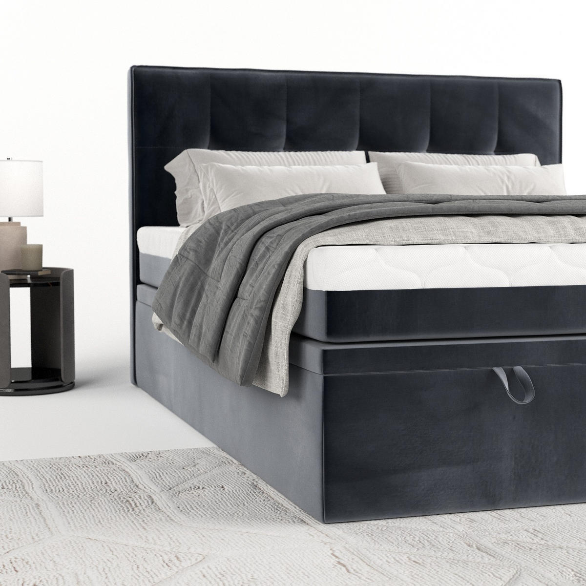 BOXBETT Arivo 200/200 cm Dunkelgrau im Kronos Stoff - Dunkelgrau/Schwarz, Holz/Holzwerkstoff (200/200cm) - AltaBeds