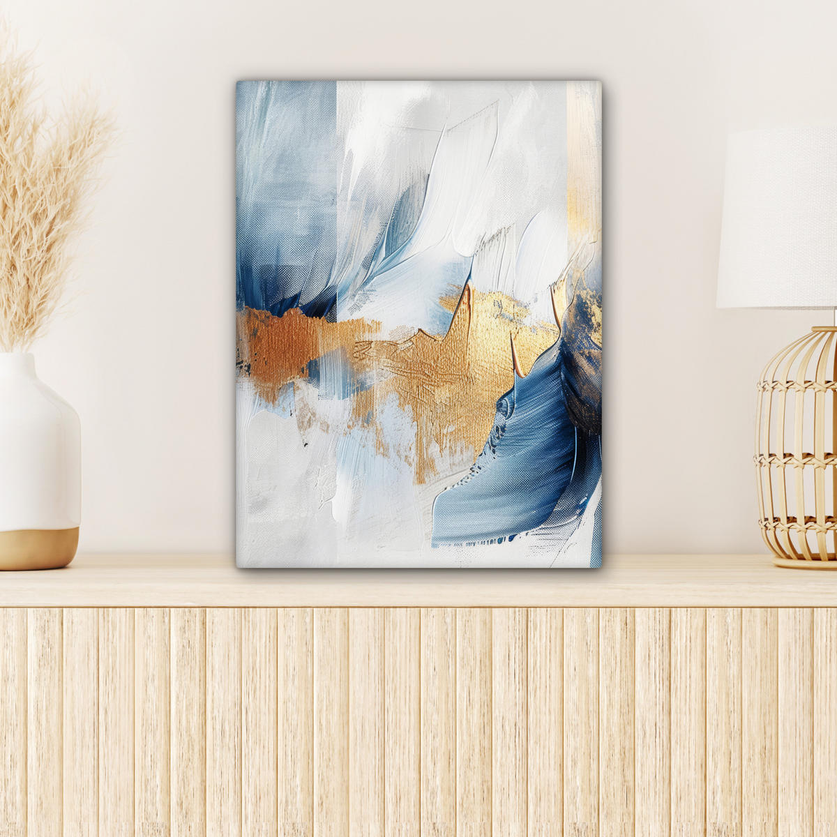 LEINWANDBILD Gold - Blau - Aquarell - Kunst - Modern Room Decor 30x40 cm - Hellblau, Textil (30/40cm) - MuchoWow