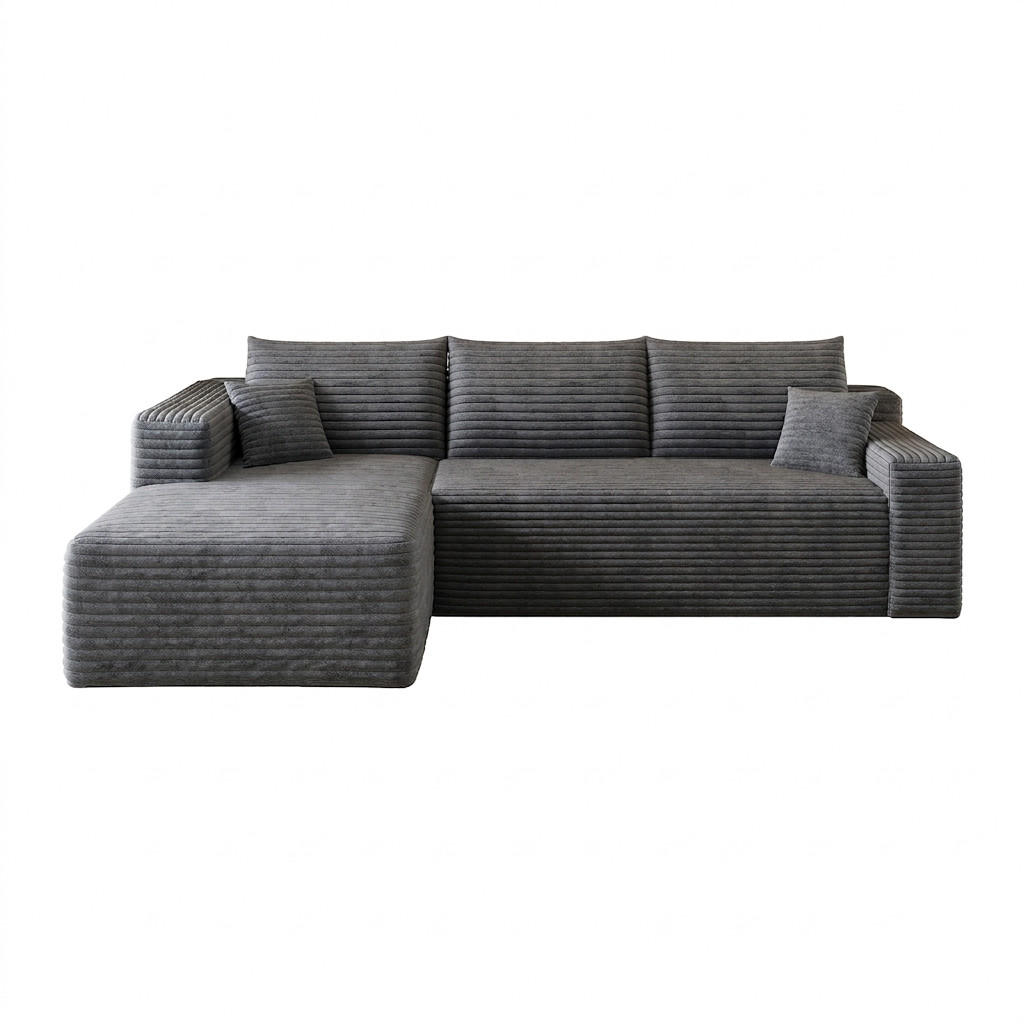 ECKSOFA 241/151/84 cm Dunkelgrau Cord, Linke Seite - Dunkelgrau, Textil (241/151cm) - Oxeza
