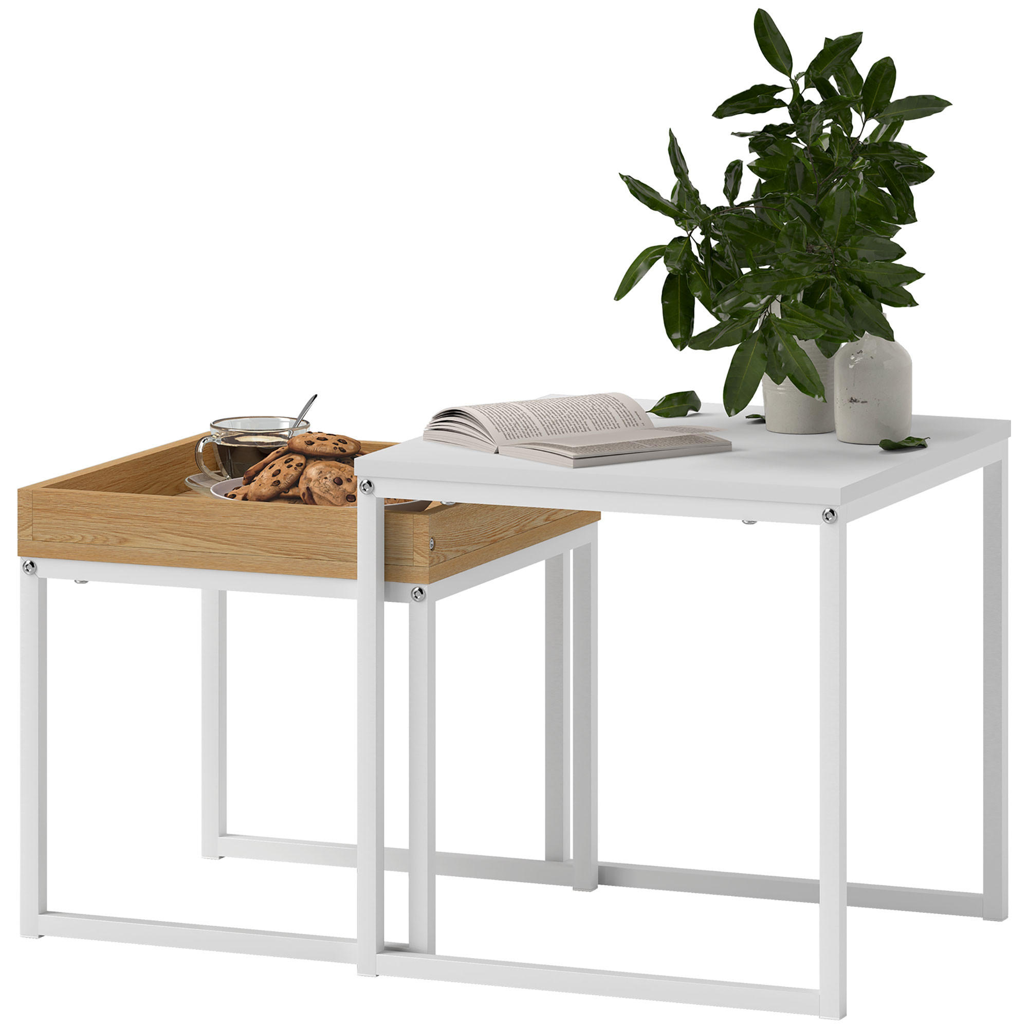 MODERNER Couchtisch 2er-Set Weiß - Weiß, Metall (45/45/45cm) - furnicato