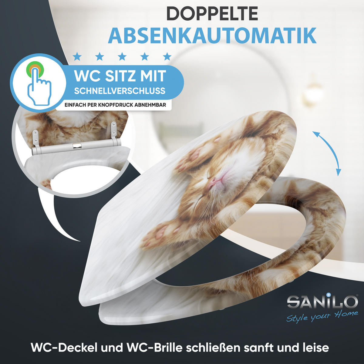 WC-SITZ mit Absenkautomatik & Top Fix Lilly - Braun, Holzwerkstoff (37.7/5.5/48cm) - Sanilo