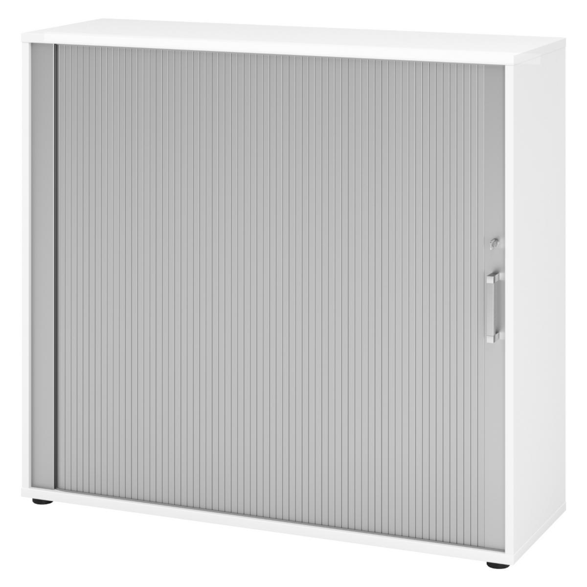 ROLLLADENSCHRANK - 3 Ordnerhöhen 40/120/110 cm in Weiß/Silberfarben Chromgriff (Metall) - Silberfarben/Weiß, Holzwerkstoff (120/110/40cm) - bümö