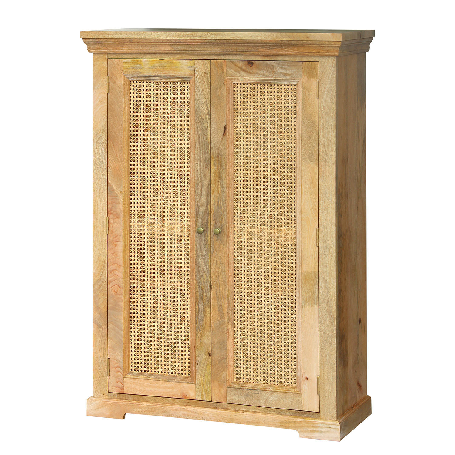 MASSIVES HIGHBOARD mit 2 Türen - Mango / Beige - Beige/Goldfarben, Naturmaterialien/Holz (100/145/40cm) - home24