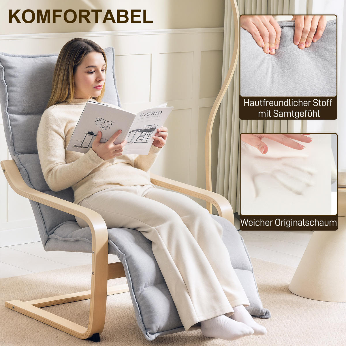 LOUNGE-SESSEL mit verstellbarem Fußteil, Hellgrau - Hellgrau, Kunststoff (67/105/114cm) - HOMCOM