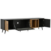 TV-SCHRANK aus MDF 200x40x55,5 cm Grau/Braun mit Kabelmanagement und Changhong-Glastür - Grau, Holzwerkstoff (200/55.5/40cm) - Modfu
