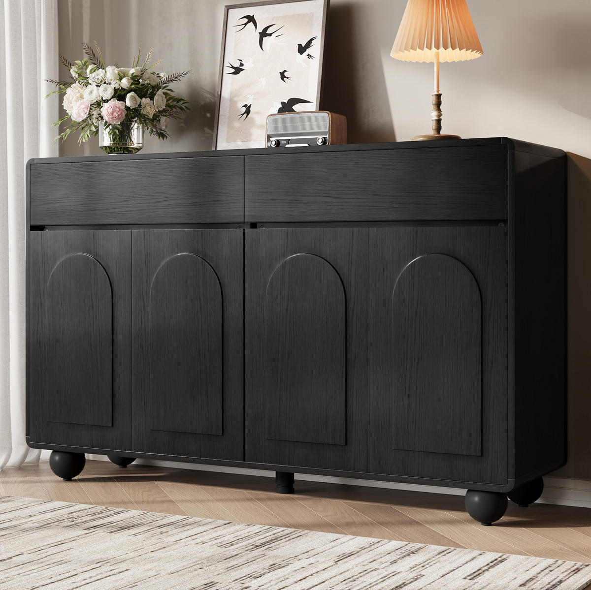 SIDEBOARD 140/38/89 cm schwarz aus MDF mit 2 Schubladen - Schwarz, Holzwerkstoff (140/89/38cm) - OKWISH