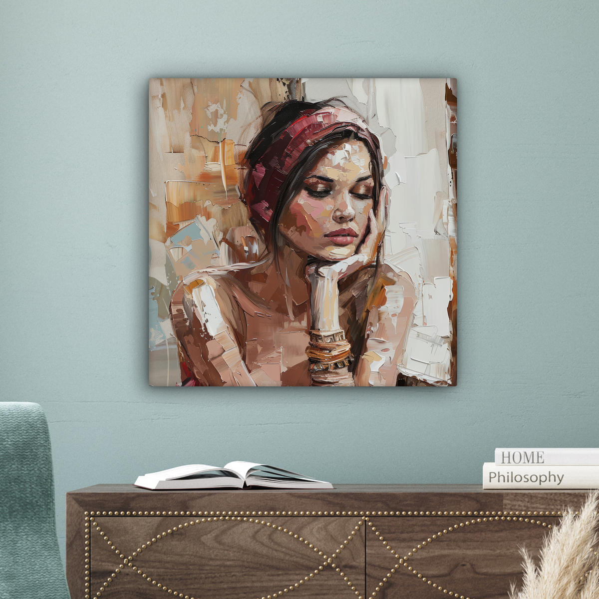 LEINWANDBILD Frau - Lackierung - Porträt - Modern Wandbild Wohnzimmer 50x50 cm - Altrosa, Textil (50/50cm) - MuchoWow