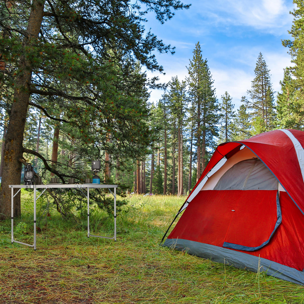 KEMPINGOVÝ stôl - viacfarebná, kov/kompozitné drevo (60/120/70.5cm) - Relaxdays