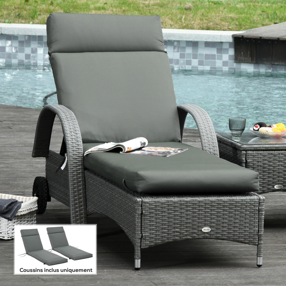 LIEGENAUFLAGE Dunkelgrau 2er-Set 196/55/8 cm - Grau, Textil (196/8/55cm) - PANGIVO