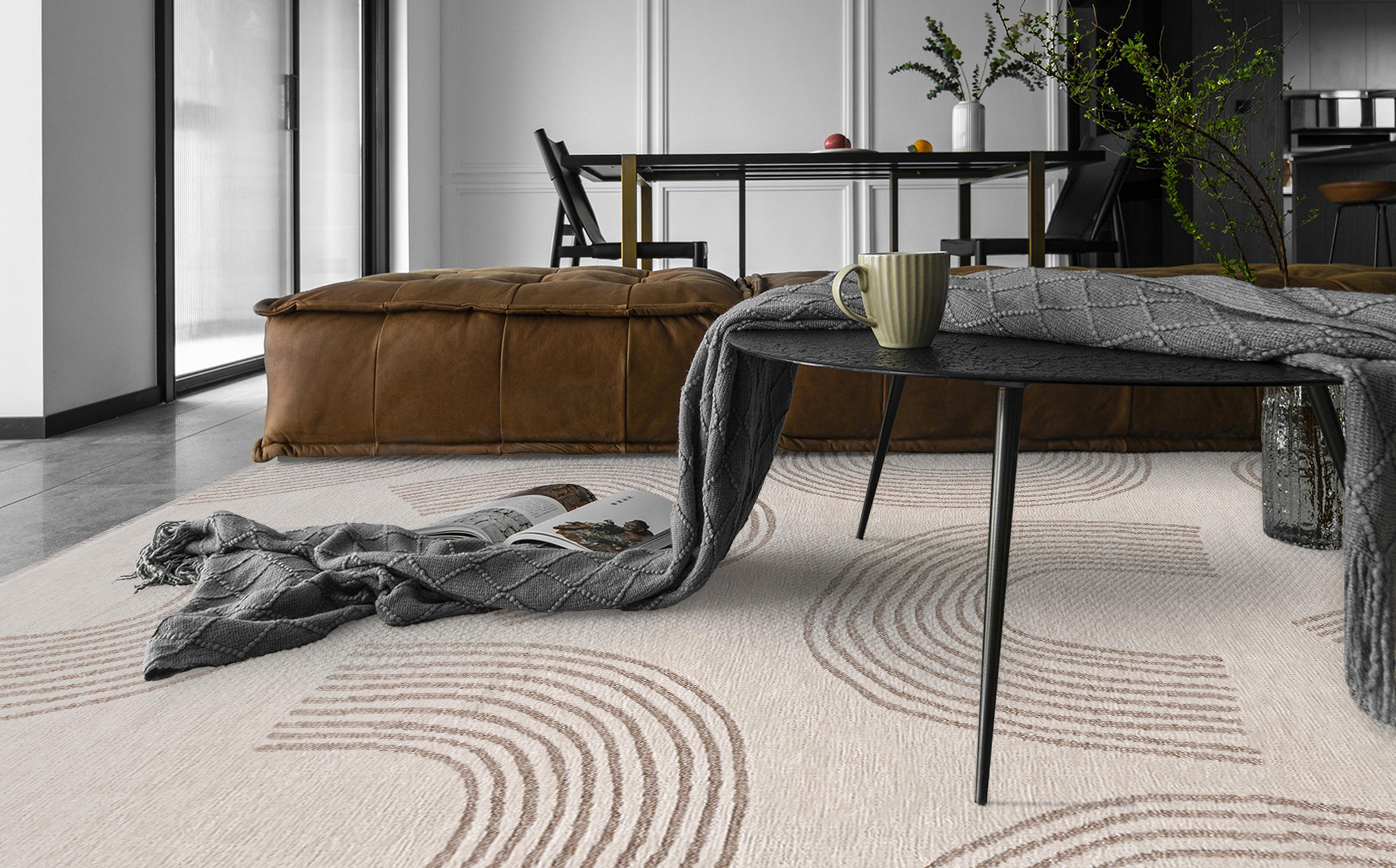 TEPPICH Zweiseitiger Beige Modern Abstrakt, Regenbogen - Kurzflor Rechteckig Weich - Weiß Ecru Creme - 200 x 300 cm - Ecru/Creme, Textil (200/300cm) - Mazovia