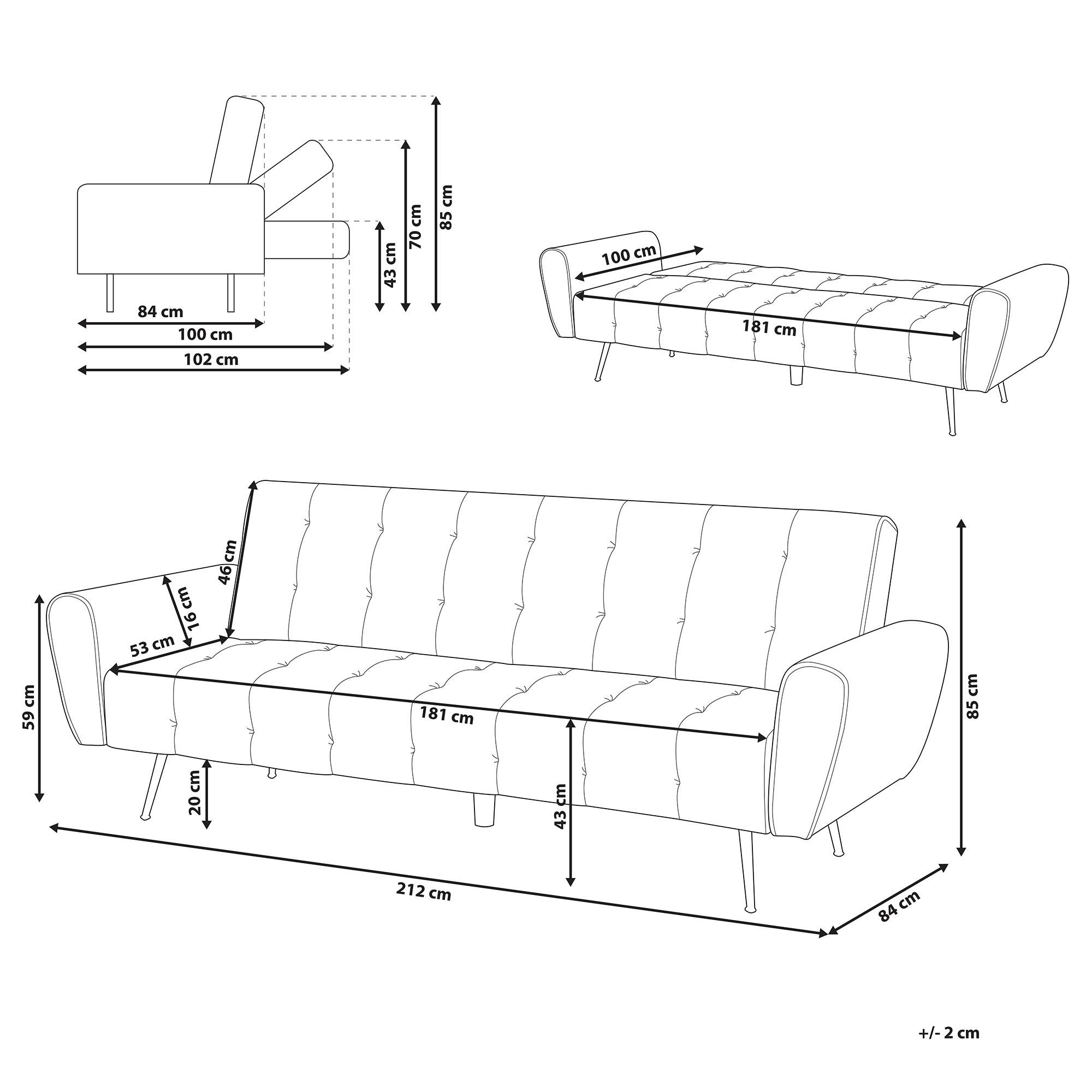 Thumbnail - Beliani 3-Sitzer-Schlafsofa, Hellgrün, Textil, 212x85x84 cm, Wohnzimmer, Sofas & Couches, Schlafsofas