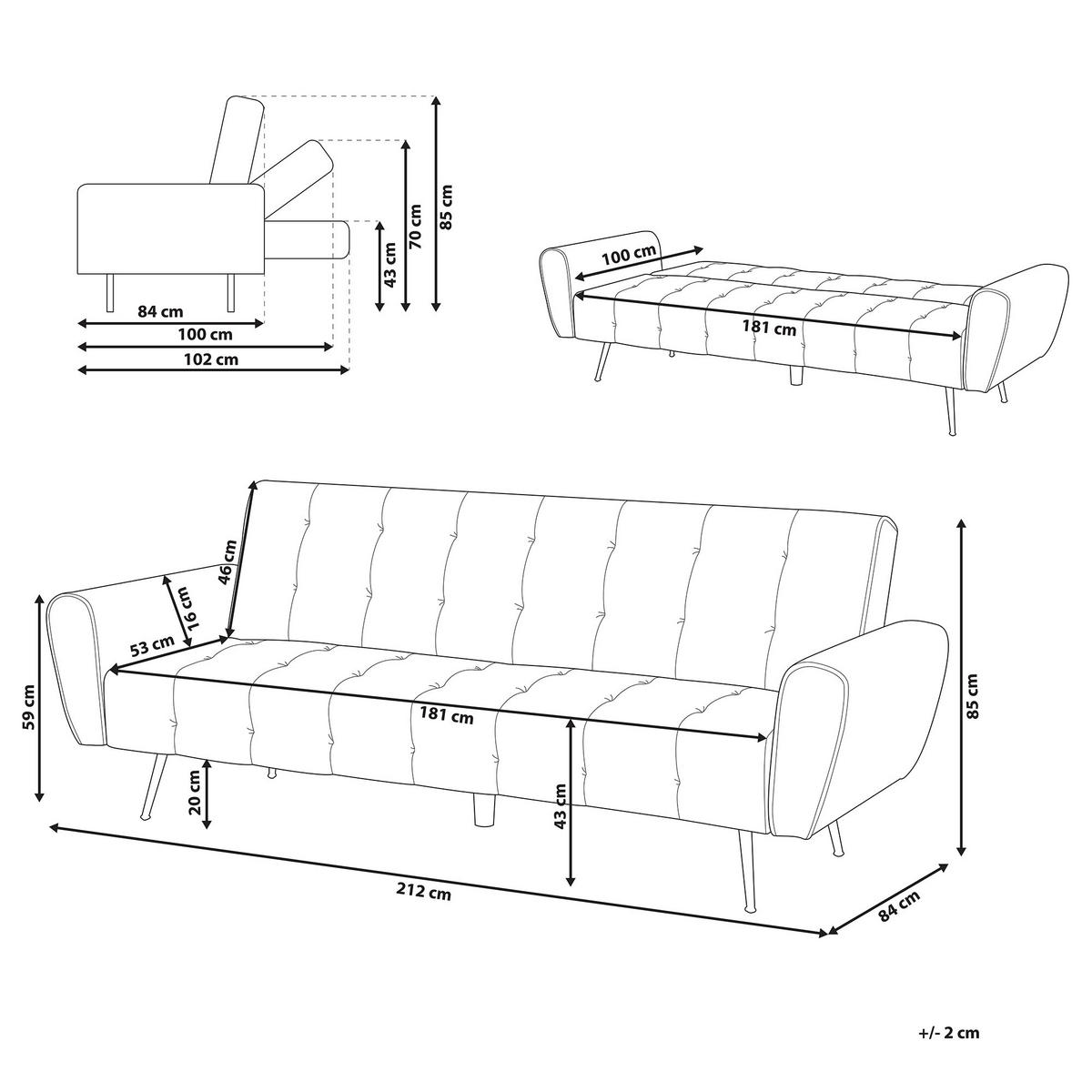 3-SITZER-SCHLAFSOFA Samtstoff Smaragdgrün Selnes - Hellgrün, Textil (212/85/84cm) - Beliani