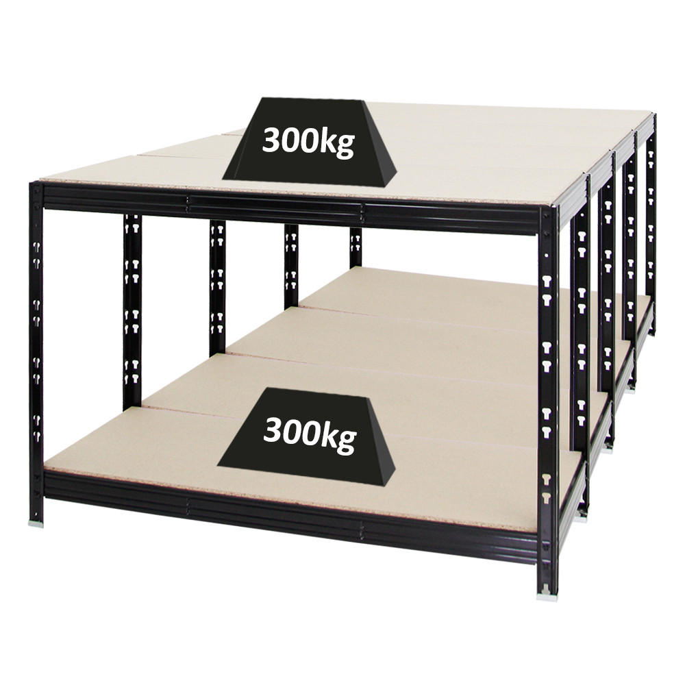 WERKBANK Tiger 4er-Set mit 4x 300 kg pro Fachboden 90x140x60 cm Schwarz - Schwarz, Metall (560/90/60cm) - PROREGAL